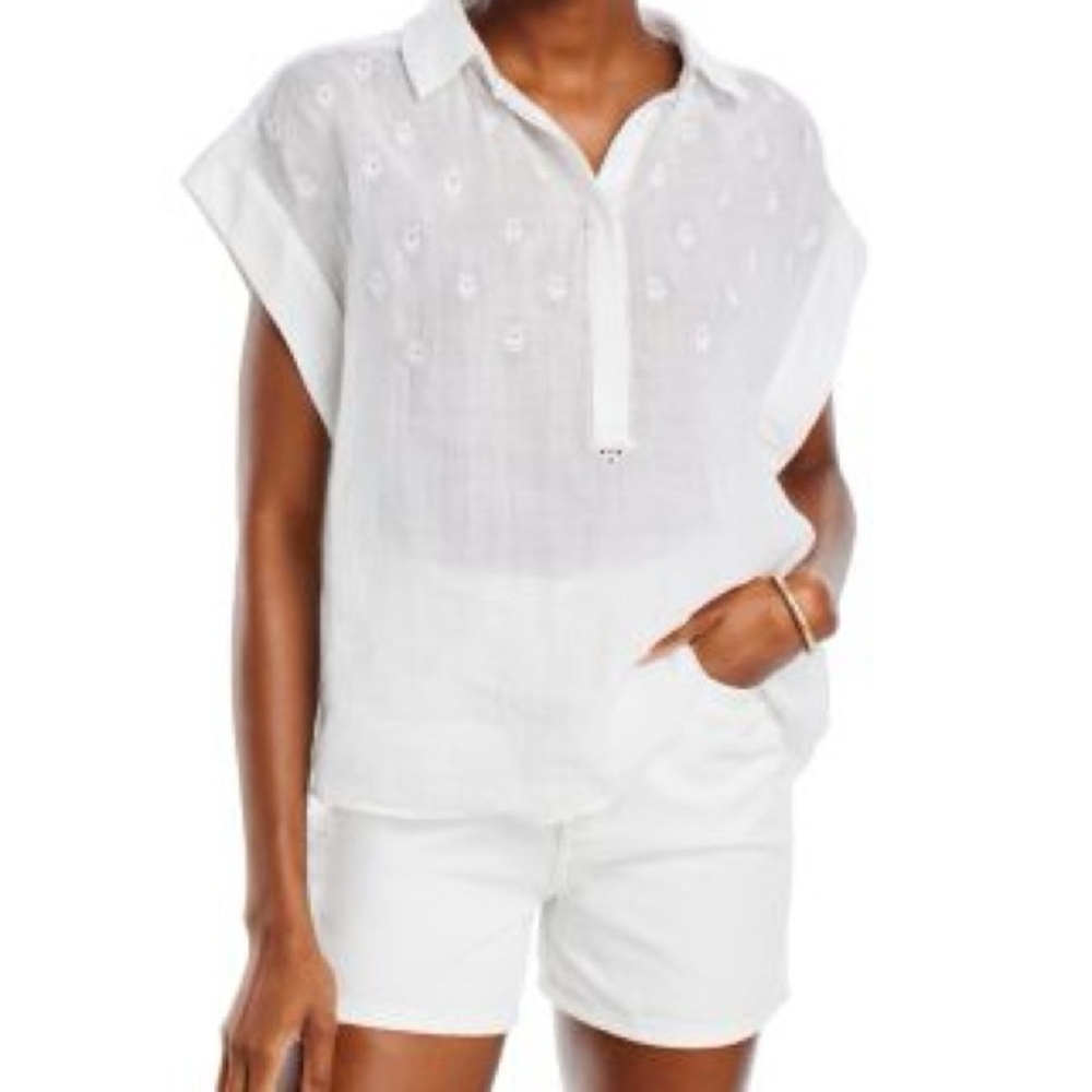 Rag & Bone Jordan White Embroidered linen  top